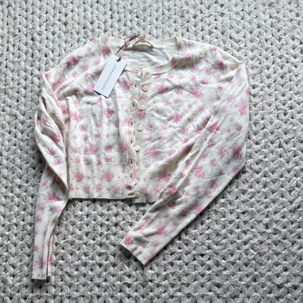 Loveshackfancy Cream And Pink Floral Sweater